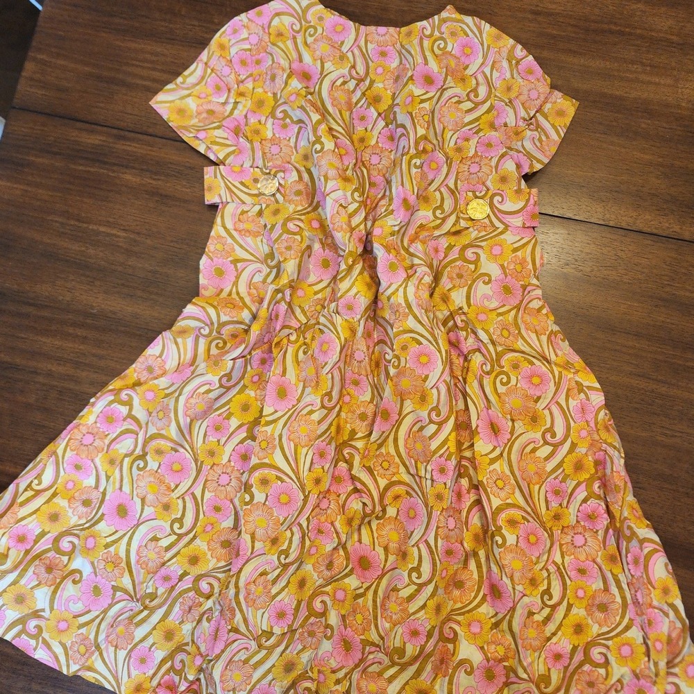 ✨️Vintage 60s Mod Floral Shift Dress Pink Orange Psychedelic Boho Retro Indie🌸